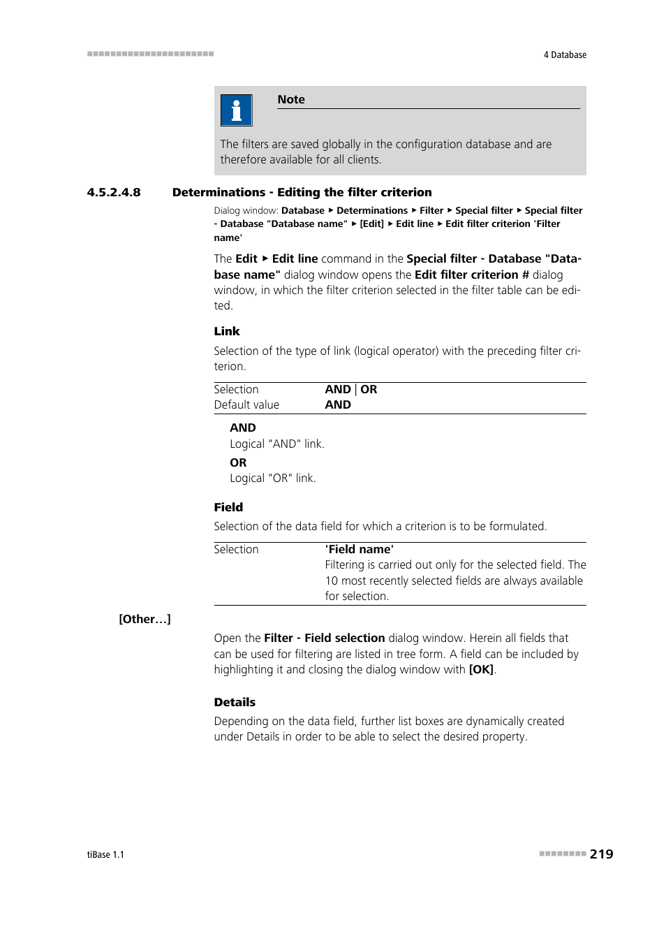 8 determinations - editing the filter criterion | Metrohm tiBase 1.1 User Manual | Page 227 / 349