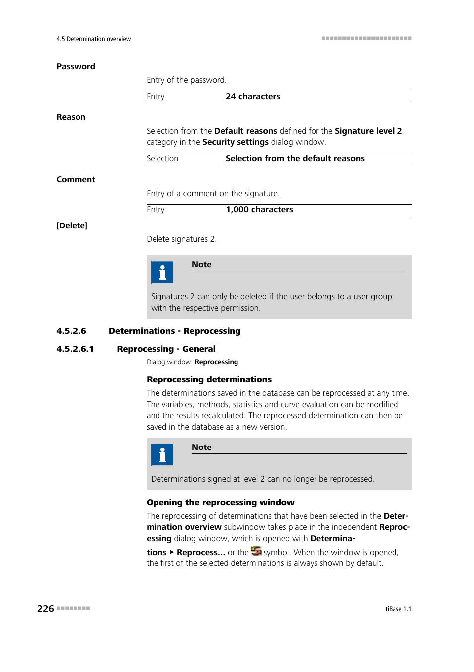 6 determinations - reprocessing, 1 reprocessing - general, Reprocessing determinations | Metrohm tiBase 1.1 User Manual | Page 234 / 349