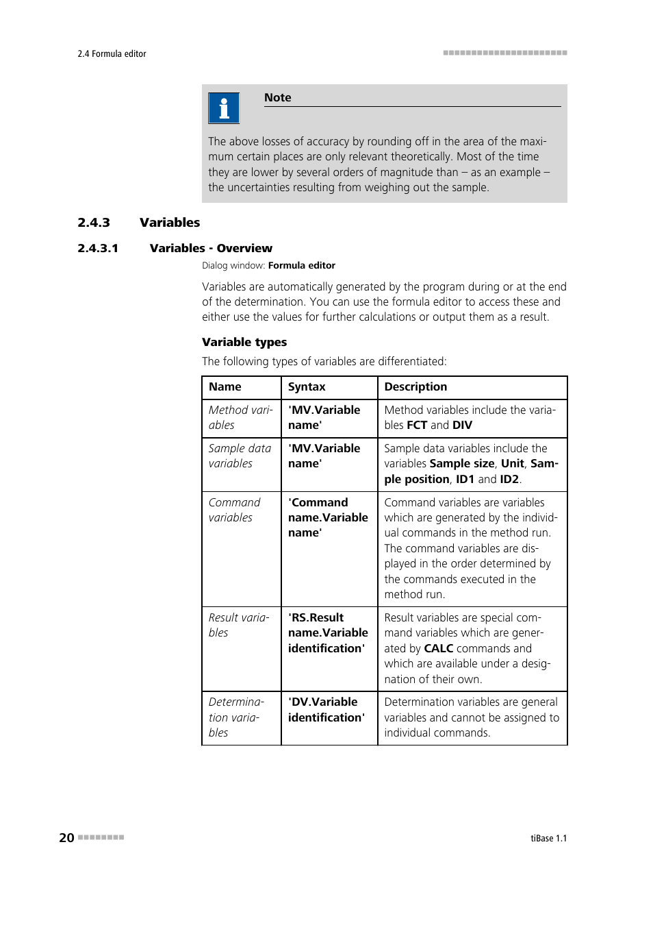 3 variables, 1 variables - overview, Variables | Metrohm tiBase 1.1 User Manual | Page 28 / 349