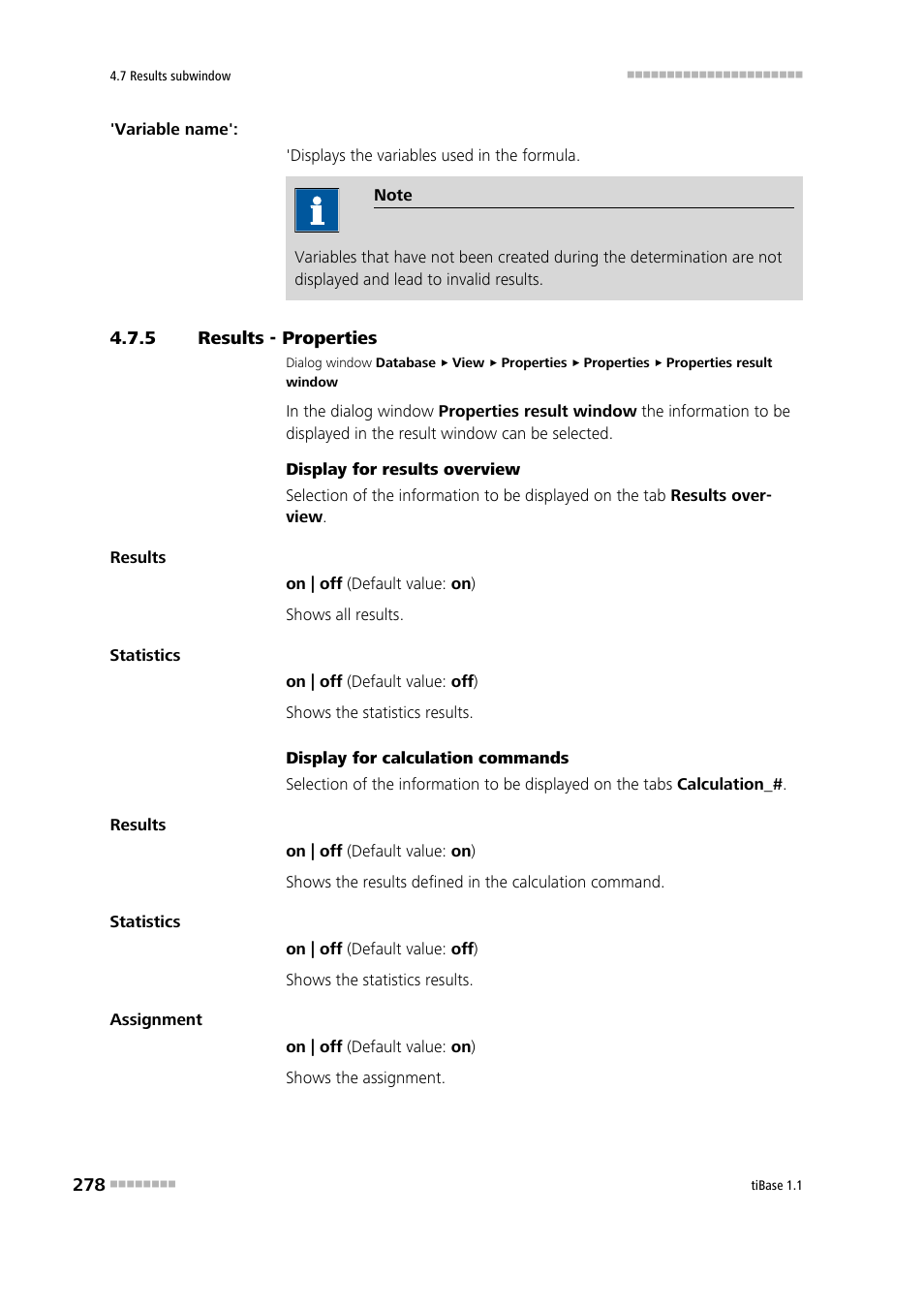 5 results - properties, Results - properties | Metrohm tiBase 1.1 User Manual | Page 286 / 349