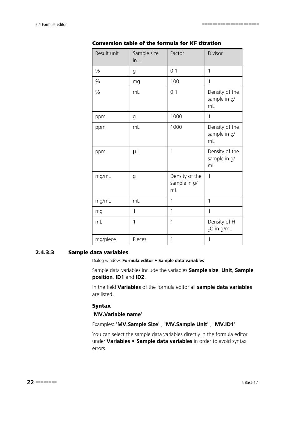 3 sample data variables, Sample data variables | Metrohm tiBase 1.1 User Manual | Page 30 / 349