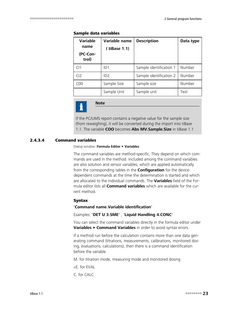 4 command variables, Command variables | Metrohm tiBase 1.1 User Manual | Page 31 / 349