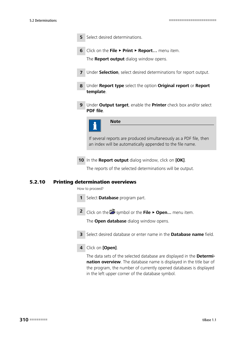 10 printing determination overviews, Printing determination overviews | Metrohm tiBase 1.1 User Manual | Page 318 / 349