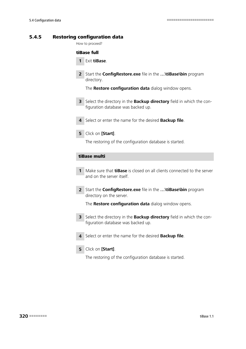 5 restoring configuration data, Restoring configuration data | Metrohm tiBase 1.1 User Manual | Page 328 / 349