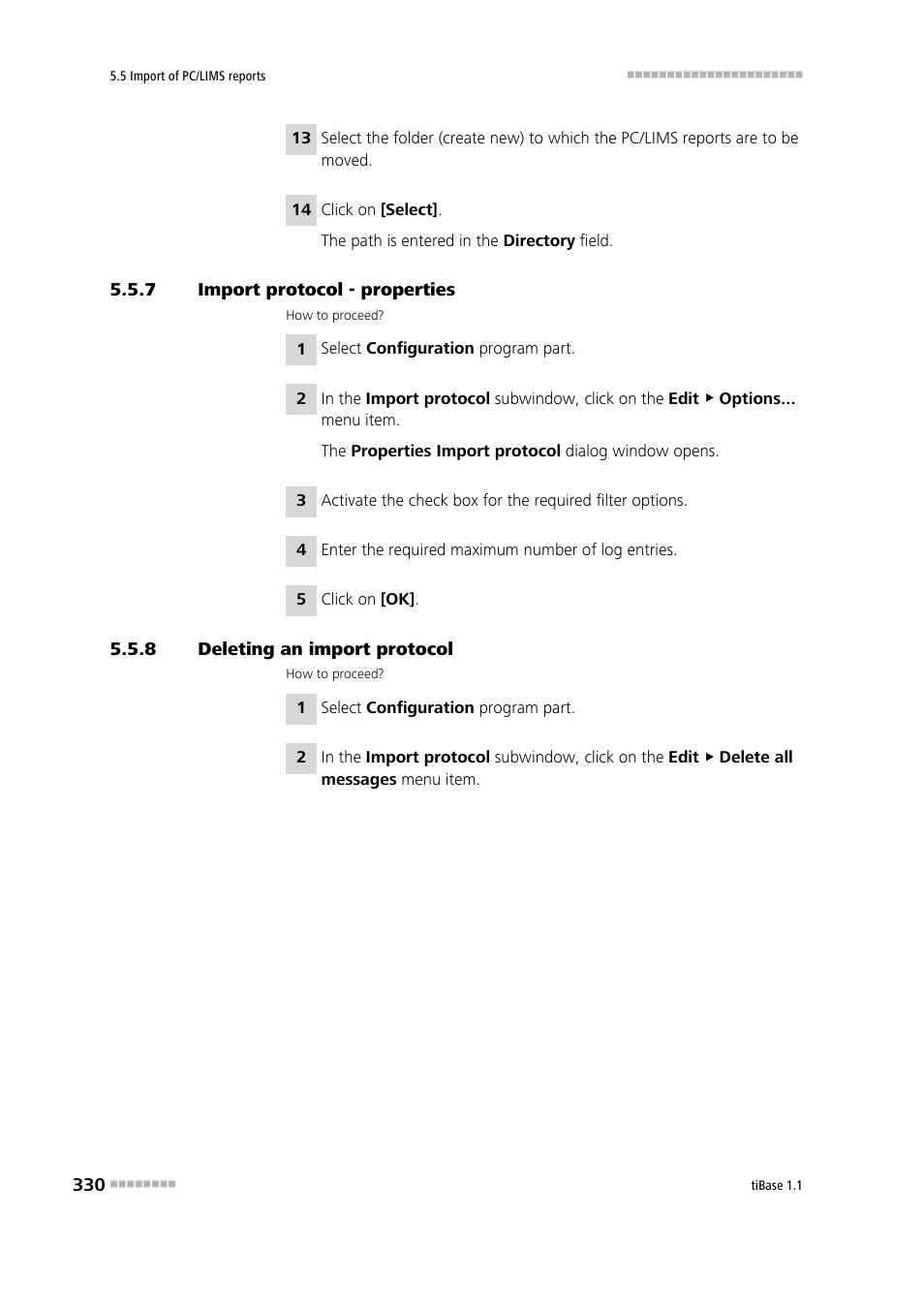 7 import protocol - properties, 8 deleting an import protocol, Import protocol - properties | Deleting an import protocol | Metrohm tiBase 1.1 User Manual | Page 338 / 349