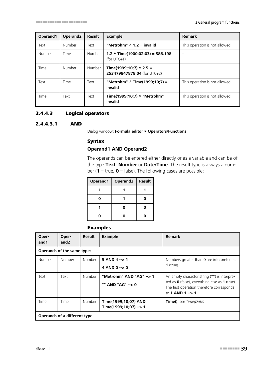 3 logical operators, 1 and, Logic and | Metrohm tiBase 1.1 User Manual | Page 47 / 349