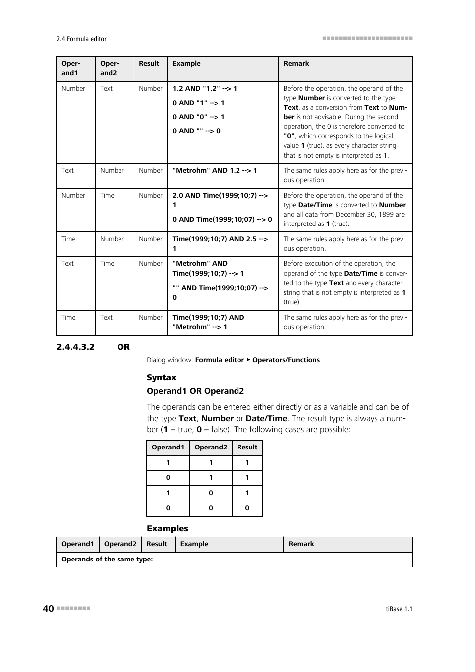 2 or, Logic or | Metrohm tiBase 1.1 User Manual | Page 48 / 349