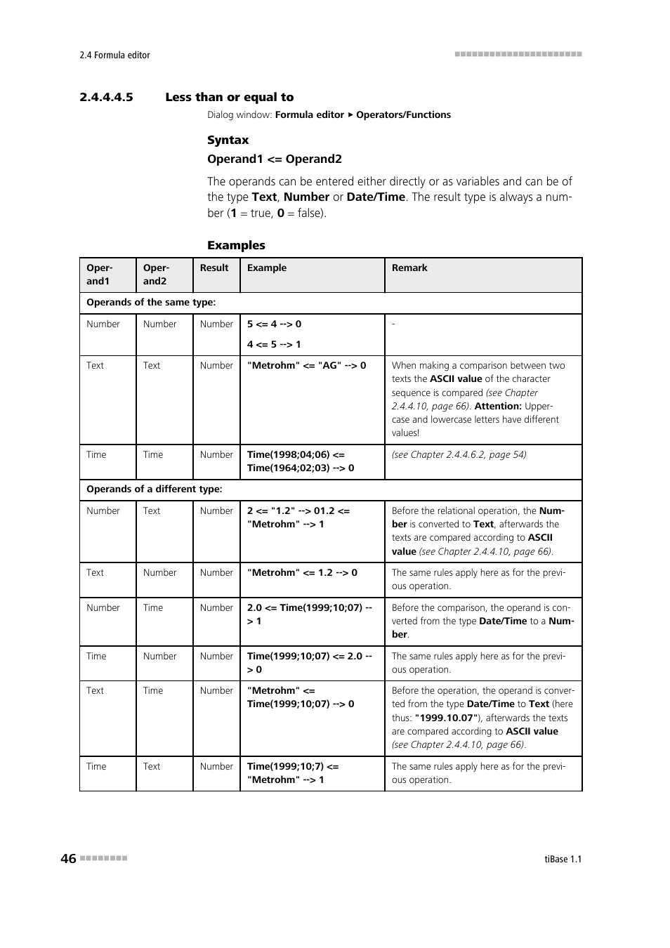 5 less than or equal to, Less than or equal to | Metrohm tiBase 1.1 User Manual | Page 54 / 349