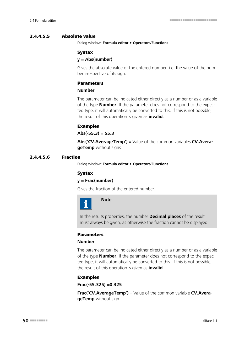 5 absolute value, 6 fraction, Absolute value | Fraction (frac) | Metrohm tiBase 1.1 User Manual | Page 58 / 349