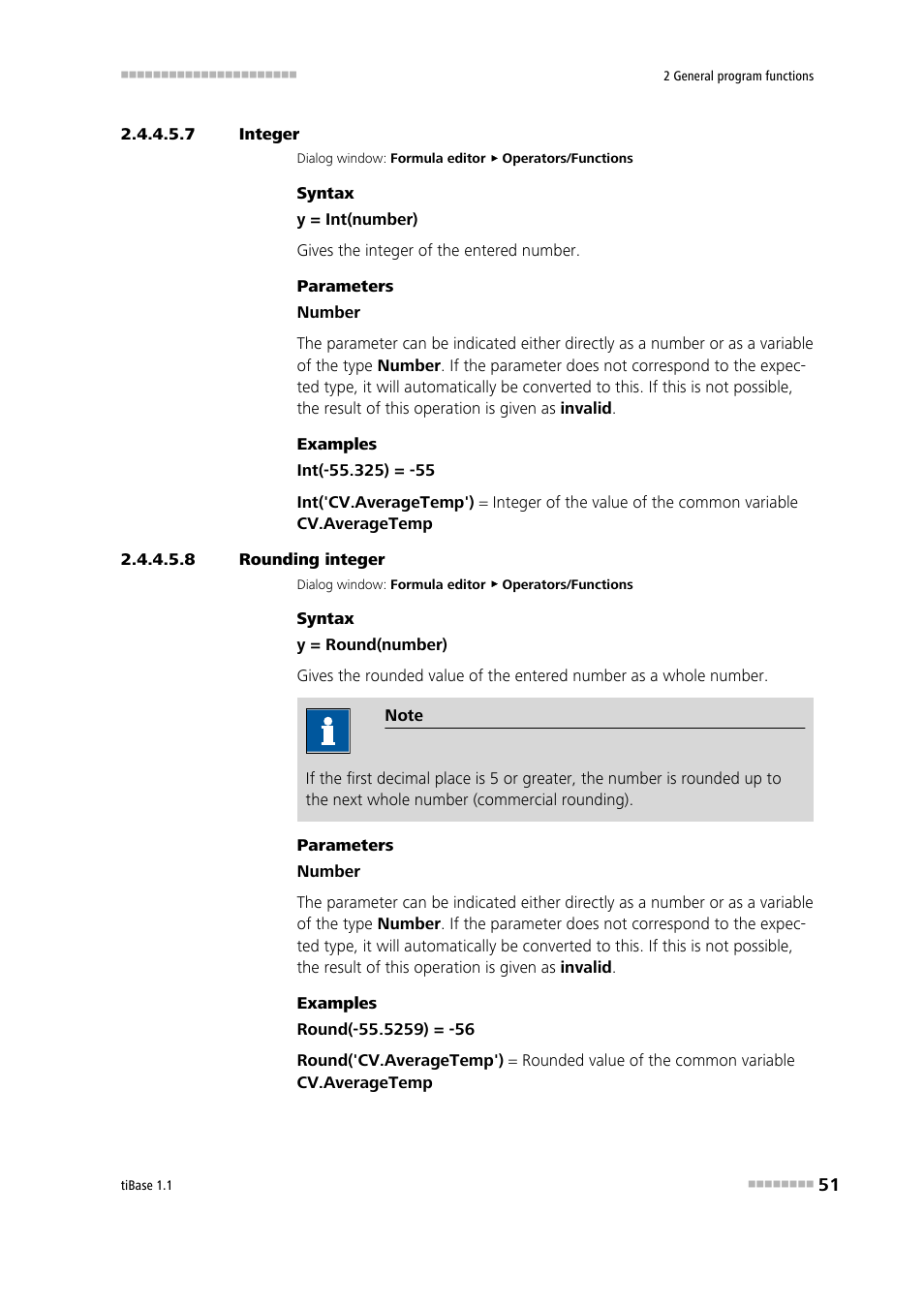 7 integer, 8 rounding integer, Integer | Round integer (round) | Metrohm tiBase 1.1 User Manual | Page 59 / 349