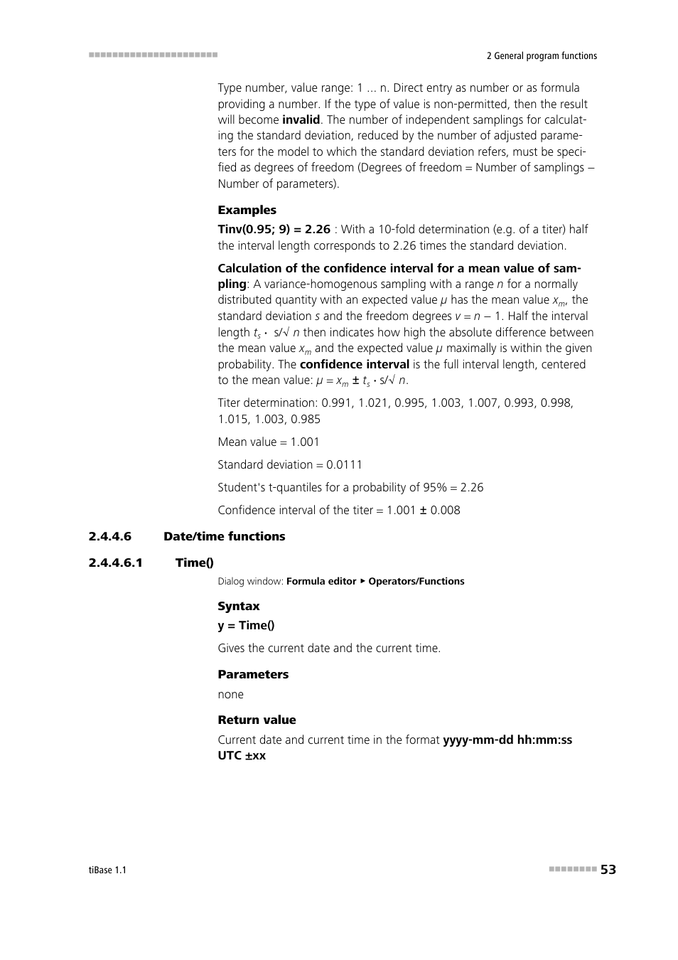6 date/time functions, 1 time(), Time() | Metrohm tiBase 1.1 User Manual | Page 61 / 349