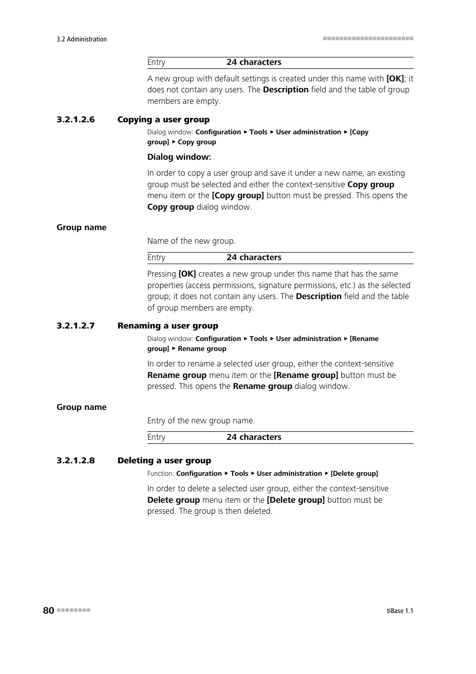 6 copying a user group, 7 renaming a user group, 8 deleting a user group | Copy user groups, Rename user groups, Delete user groups | Metrohm tiBase 1.1 User Manual | Page 88 / 349