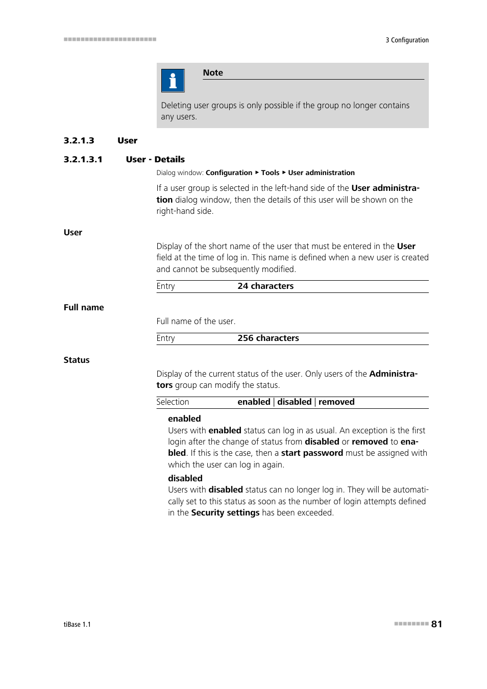 3 user, 1 user - details, Users | Deactivate users, Activate users, Remove users | Metrohm tiBase 1.1 User Manual | Page 89 / 349