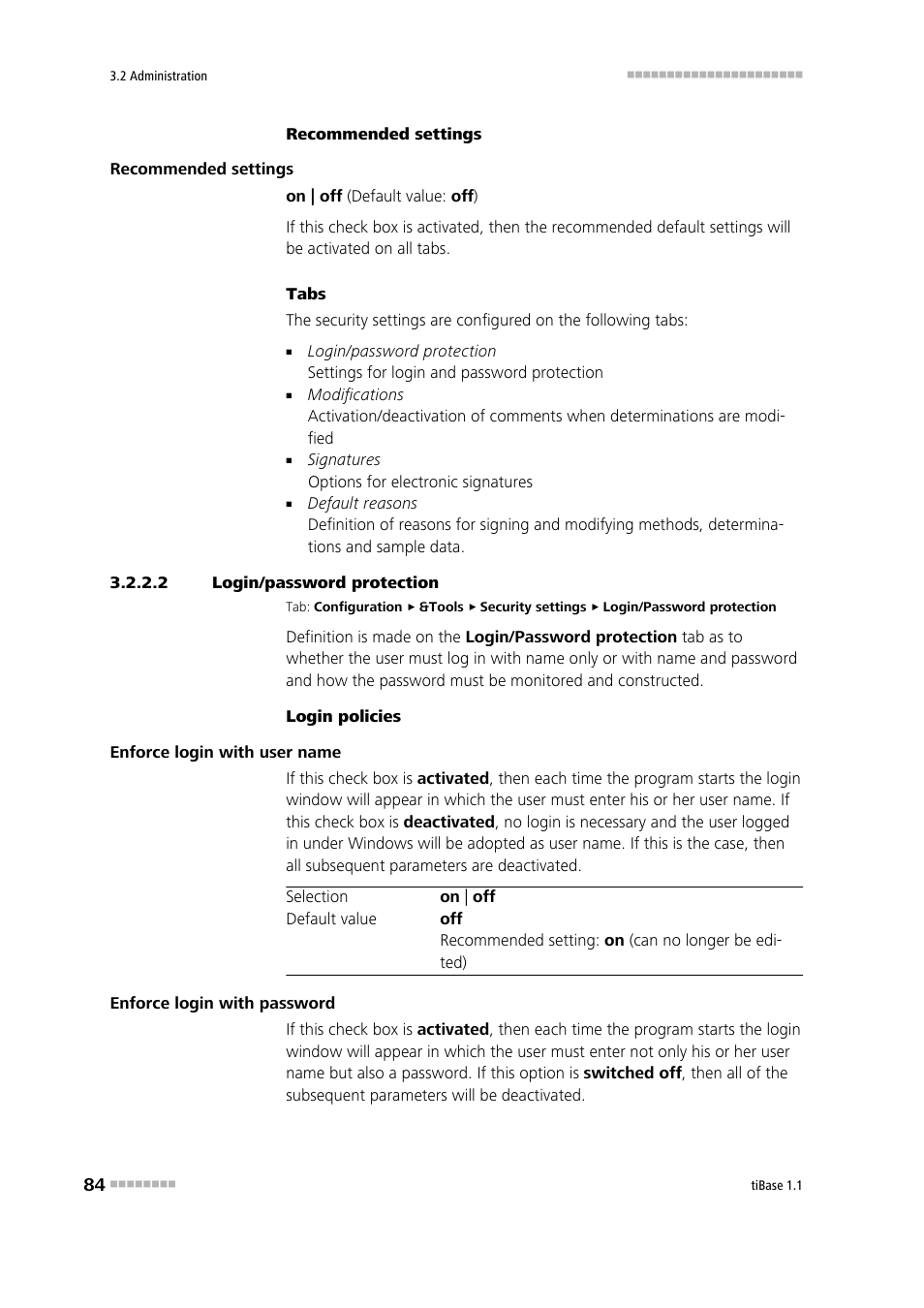 2 login/password protection, Login/password protection | Metrohm tiBase 1.1 User Manual | Page 92 / 349