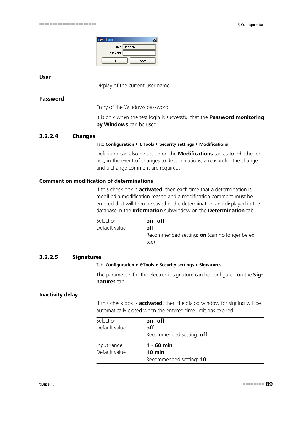 4 changes, 5 signatures, Electronic signature | Modifications, Signatures | Metrohm tiBase 1.1 User Manual | Page 97 / 349