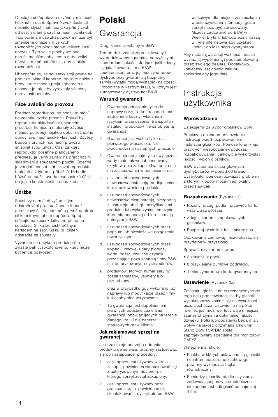 Polski gwarancja, Instrukcja uãytkownika | Bowers & Wilkins CM2 User Manual | Page 17 / 28