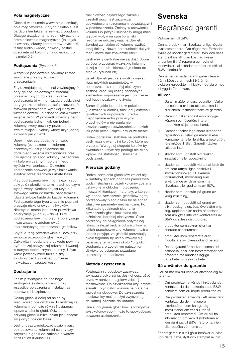 Svenska begränsad garanti | Bowers & Wilkins CM2 User Manual | Page 18 / 28