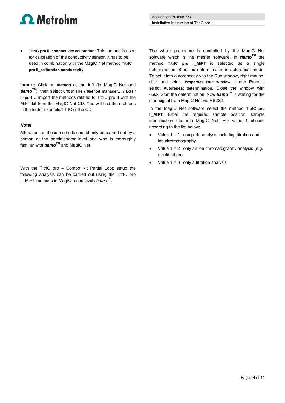 Metrohm TitrIC pro II User Manual | Page 14 / 14