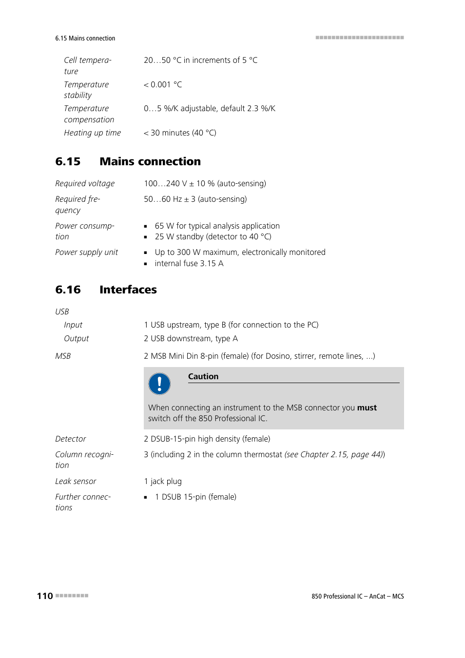 15 mains connection, 16 interfaces | Metrohm 850 Professional IC AnCat MCS User Manual | Page 120 / 143