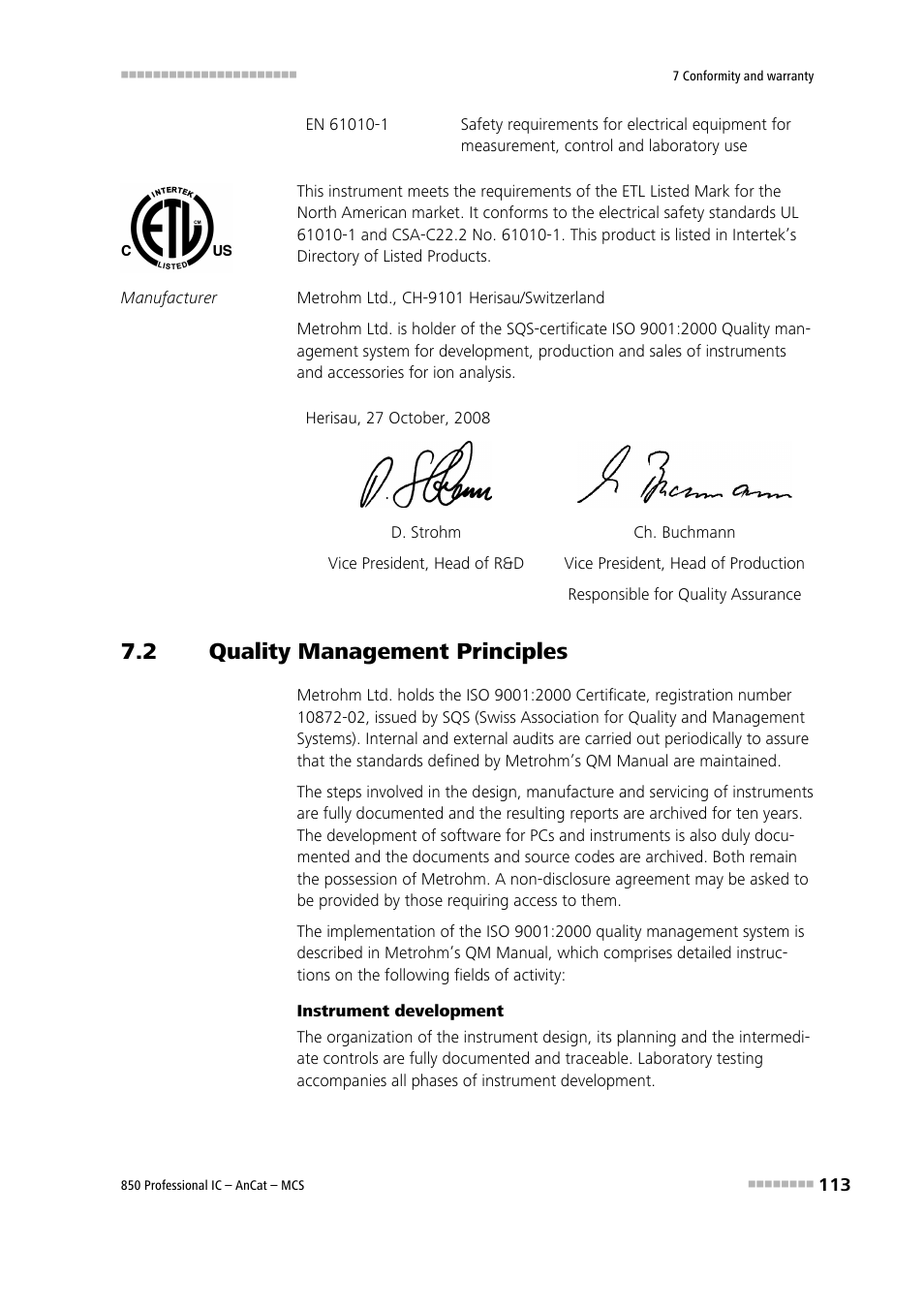 2 quality management principles, Quality management principles | Metrohm 850 Professional IC AnCat MCS User Manual | Page 123 / 143