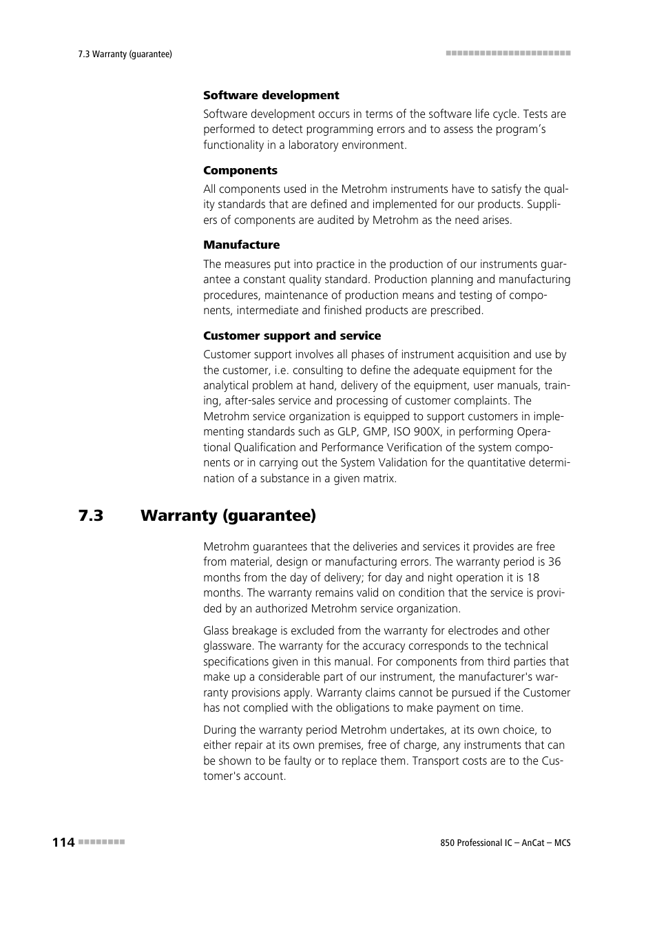 3 warranty (guarantee), Warranty (guarantee) | Metrohm 850 Professional IC AnCat MCS User Manual | Page 124 / 143