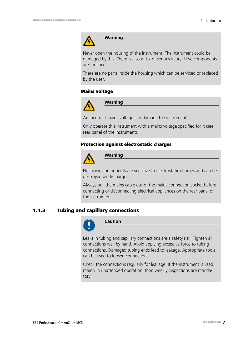 3 tubing and capillary connections, Tubing and capillary connections | Metrohm 850 Professional IC AnCat MCS User Manual | Page 17 / 143