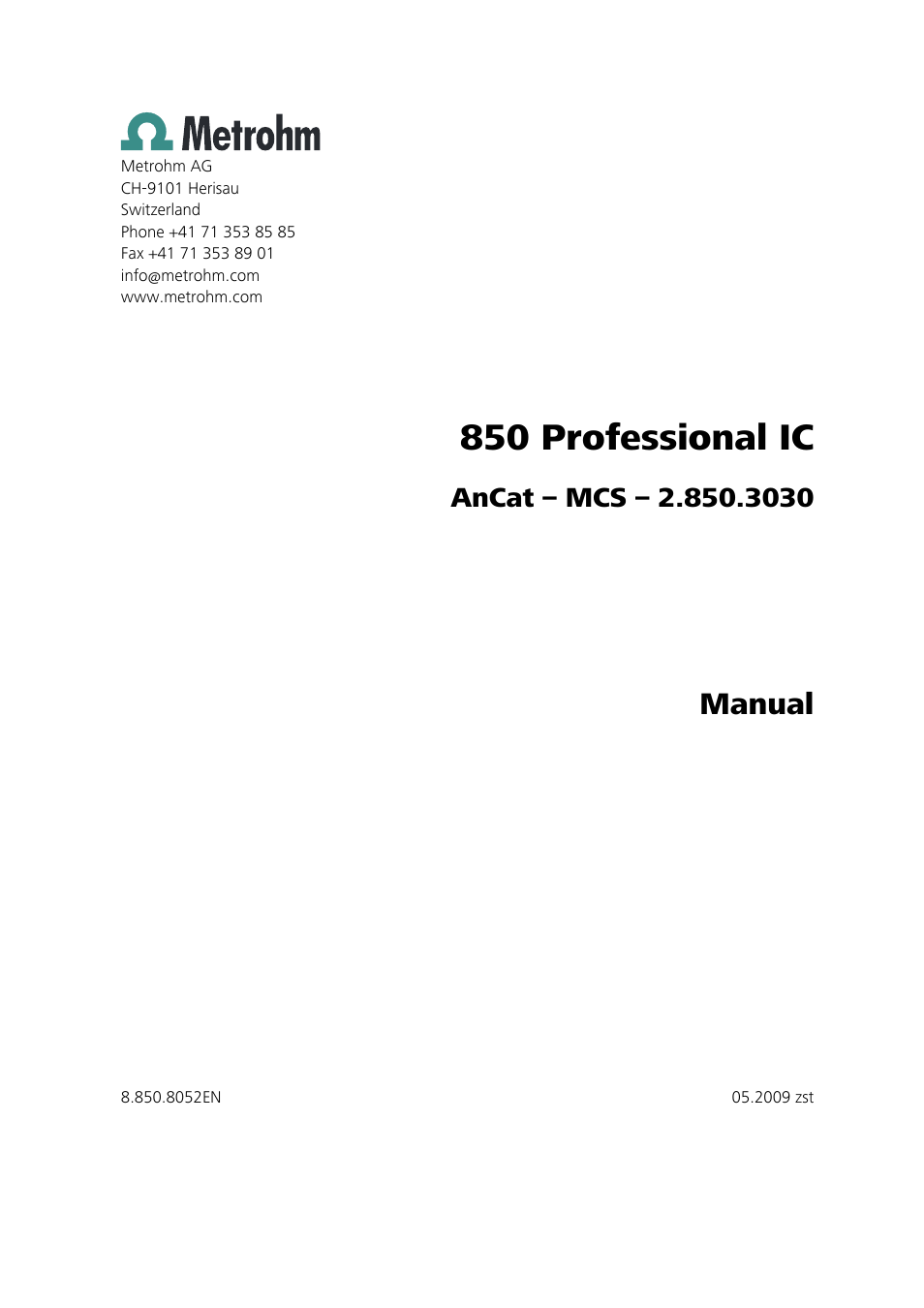 850 professional ic, Manual | Metrohm 850 Professional IC AnCat MCS User Manual | Page 3 / 143