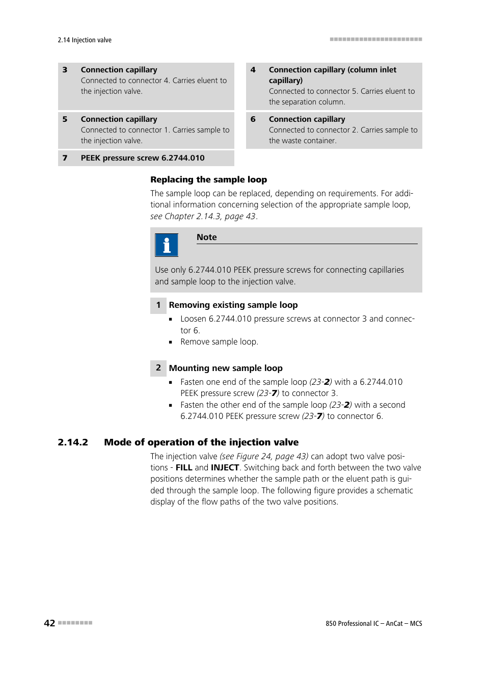 2 mode of operation of the injection valve, Mode of operation of the injection valve | Metrohm 850 Professional IC AnCat MCS User Manual | Page 52 / 143