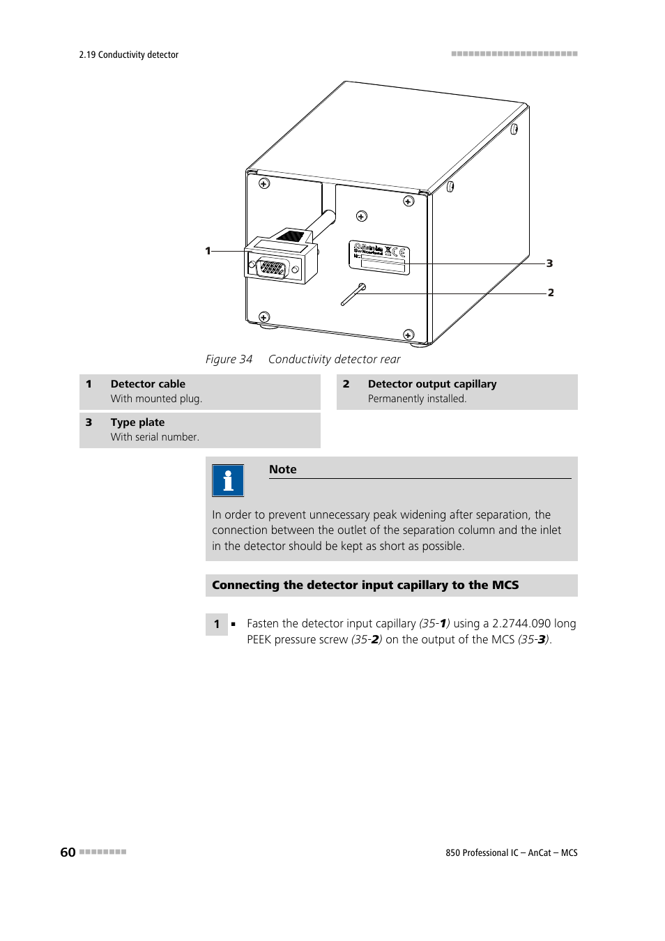 Figure 34, Conductivity detector rear | Metrohm 850 Professional IC AnCat MCS User Manual | Page 70 / 143