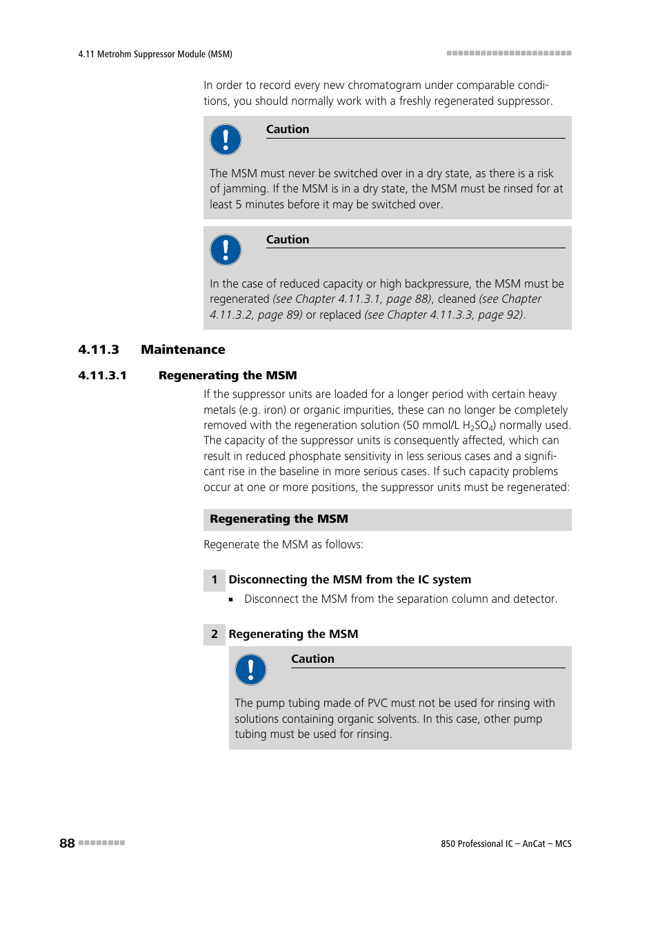 3 maintenance, 1 regenerating the msm, Maintenance | Metrohm 850 Professional IC AnCat MCS User Manual | Page 98 / 143