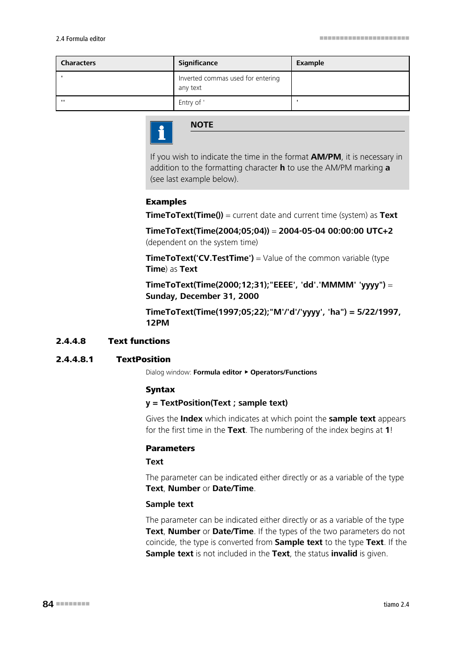 8 text functions, 1 textposition, Textposition | Metrohm tiamo 2.4 Manual User Manual | Page 100 / 1717