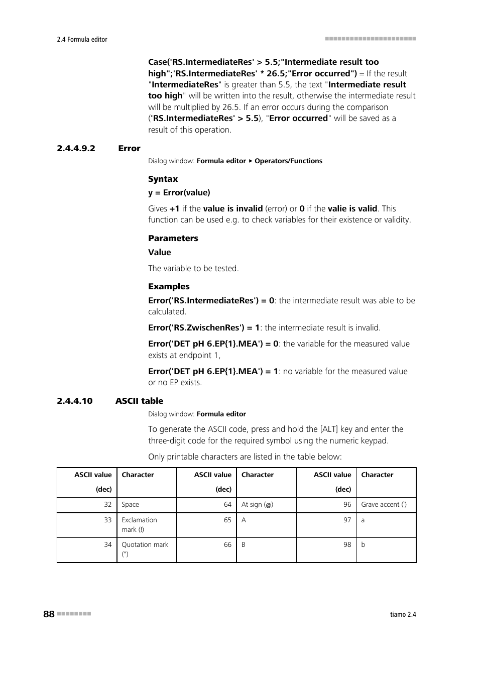 2 error, 10 ascii table, Error | Metrohm tiamo 2.4 Manual User Manual | Page 104 / 1717