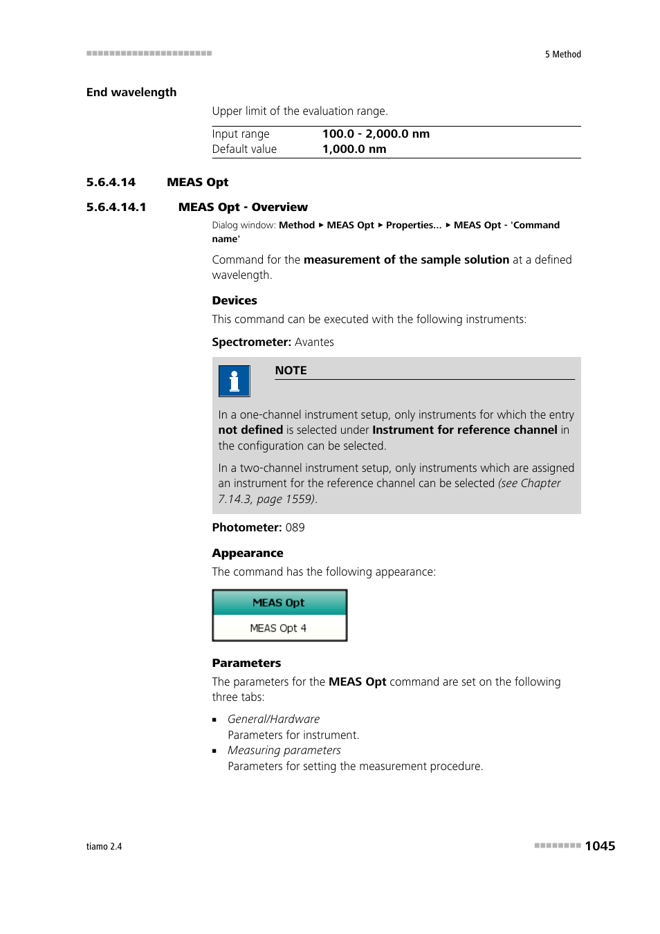 14 meas opt, 1 meas opt - overview, Meas opt | Metrohm tiamo 2.4 Manual User Manual | Page 1061 / 1717