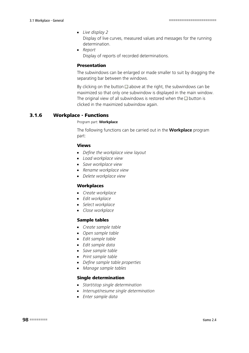 6 workplace - functions, Workplace - functions | Metrohm tiamo 2.4 Manual User Manual | Page 114 / 1717