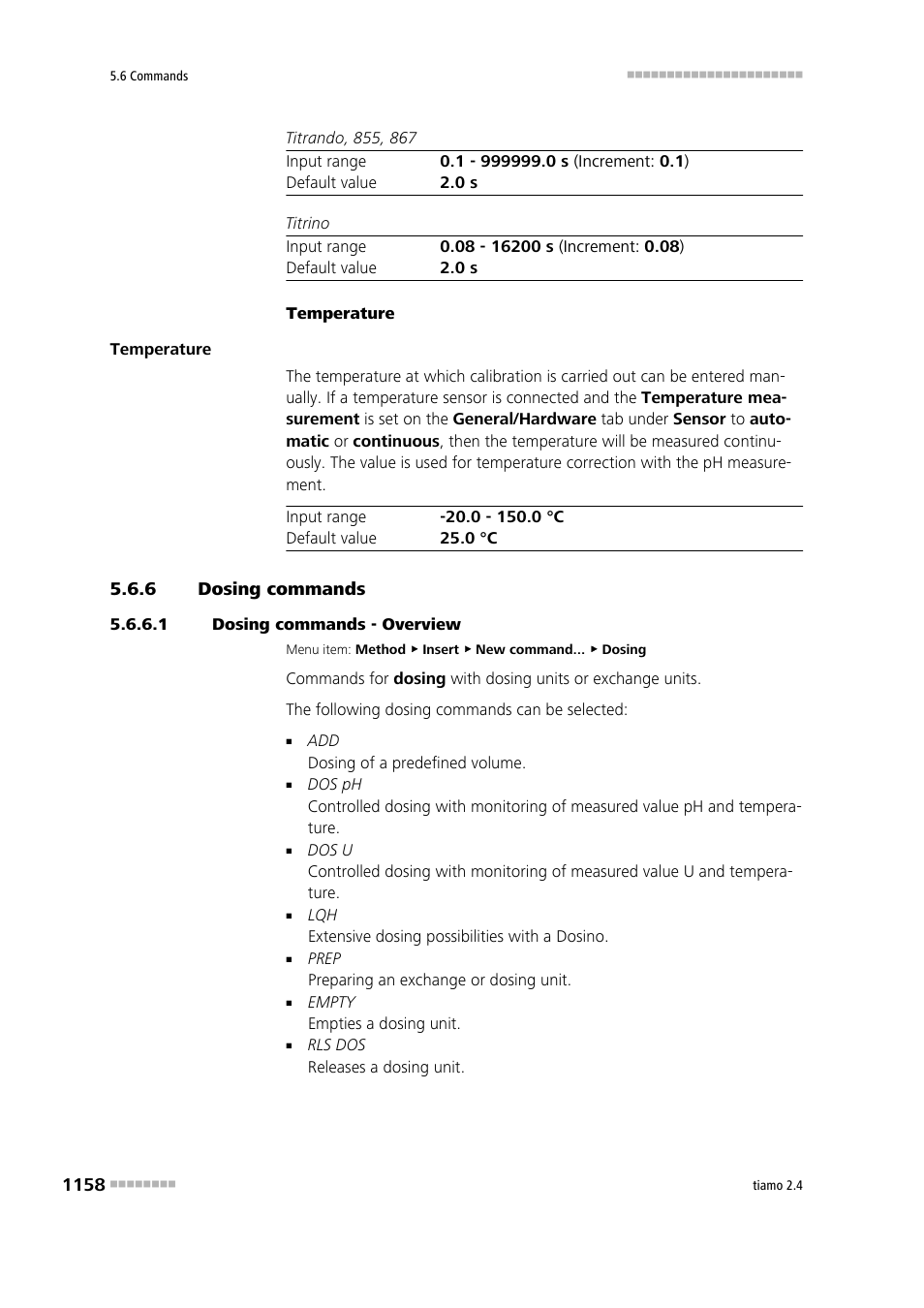 6 dosing commands, 1 dosing commands - overview, Dosing commands 8 | Metrohm tiamo 2.4 Manual User Manual | Page 1174 / 1717