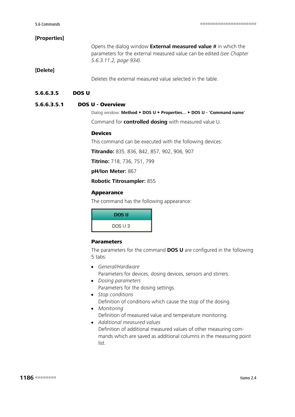 5 dos u, 1 dos u - overview, Dos u | Metrohm tiamo 2.4 Manual User Manual | Page 1202 / 1717