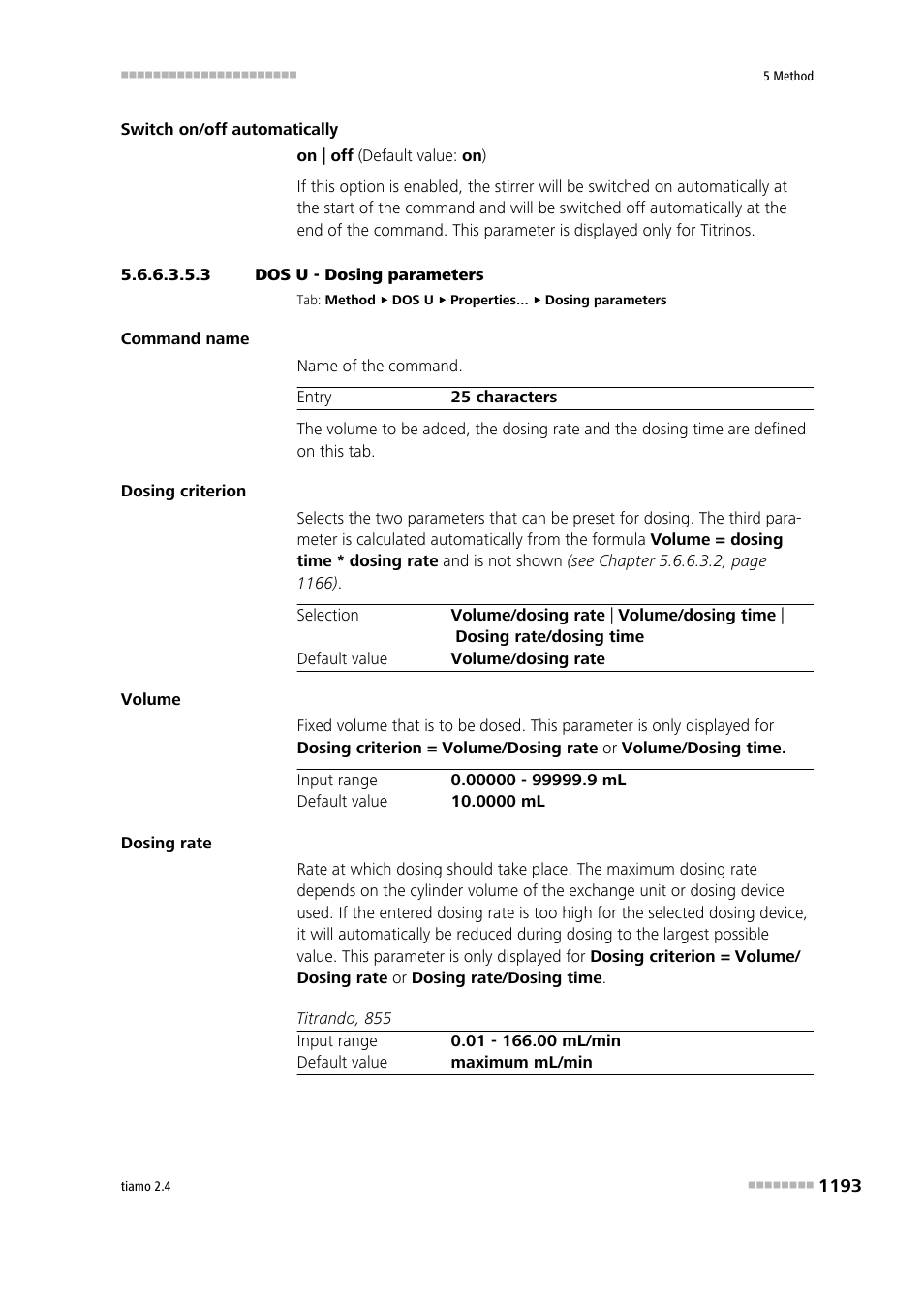 3 dos u - dosing parameters, Dosing parameters | Metrohm tiamo 2.4 Manual User Manual | Page 1209 / 1717