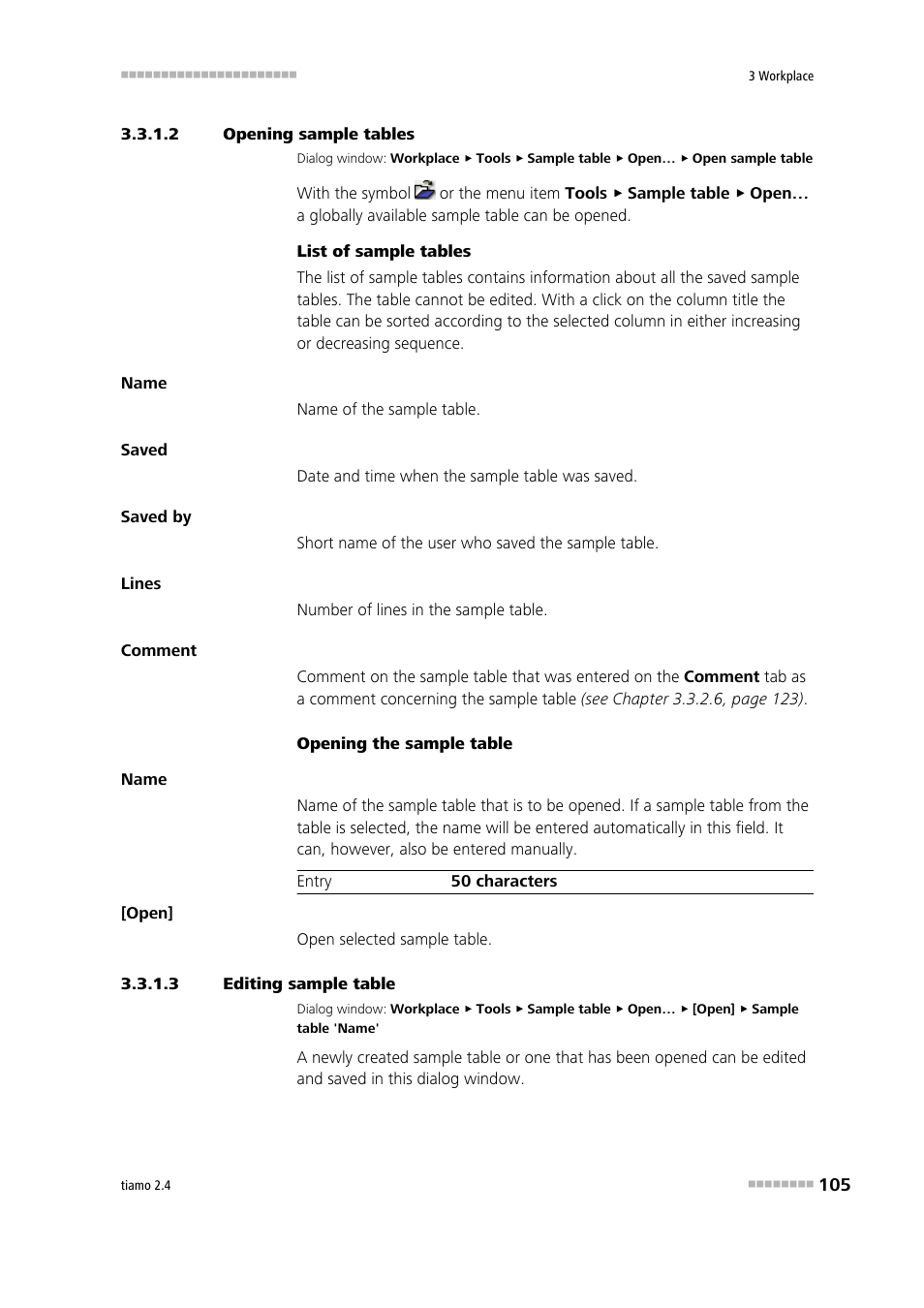 2 opening sample tables, 3 editing sample table, Open sample table | Edit sample table | Metrohm tiamo 2.4 Manual User Manual | Page 121 / 1717