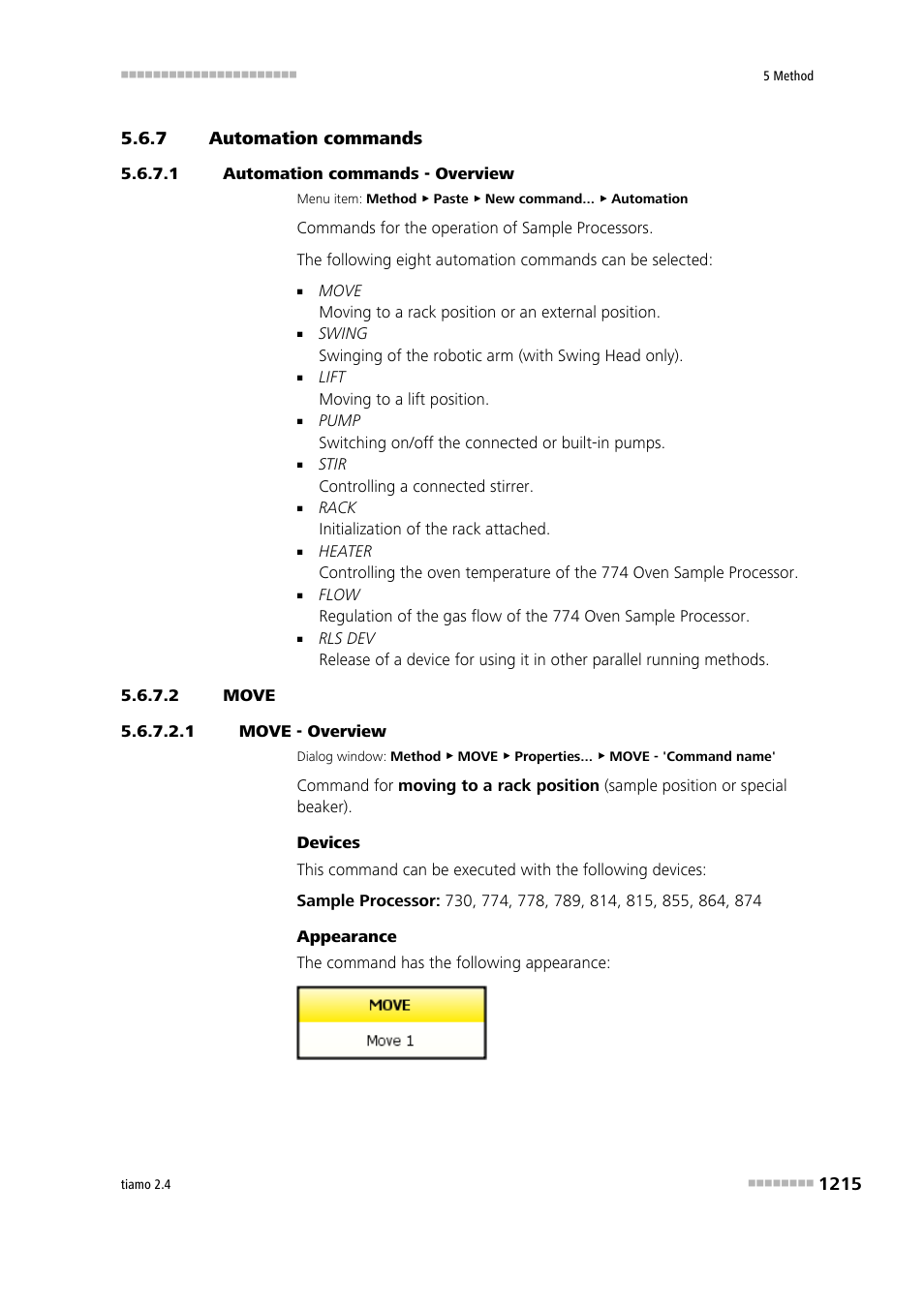 7 automation commands, 1 automation commands - overview, 2 move | 1 move - overview, Automation commands 5, Move | Metrohm tiamo 2.4 Manual User Manual | Page 1231 / 1717