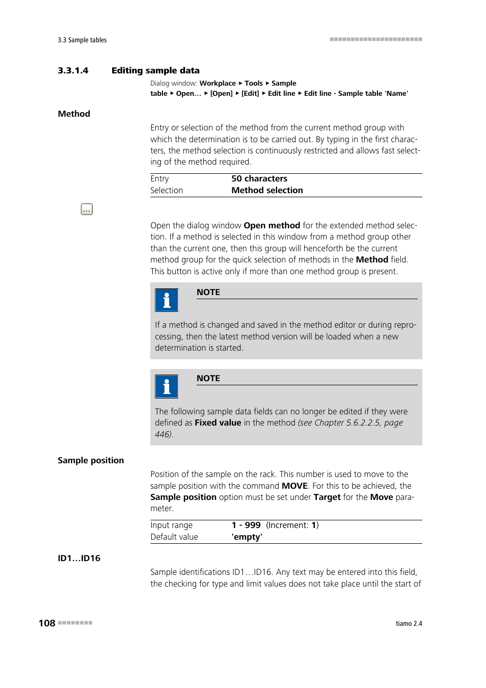 4 editing sample data, Edit sample data | Metrohm tiamo 2.4 Manual User Manual | Page 124 / 1717