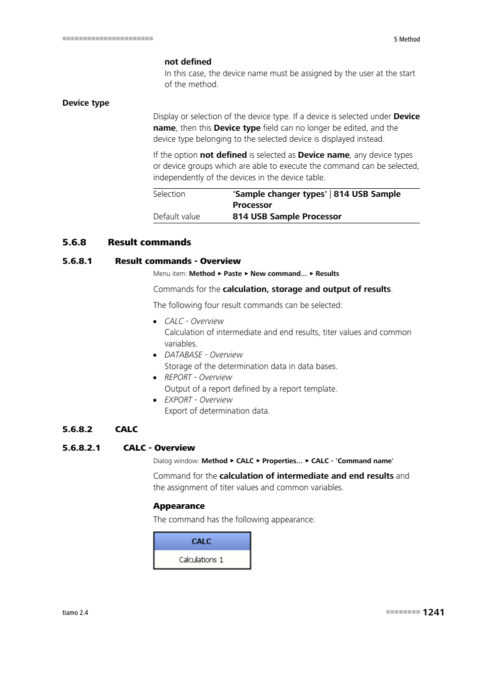 8 result commands, 1 result commands - overview, 2 calc | 1 calc - overview, Result commands 1, Calc | Metrohm tiamo 2.4 Manual User Manual | Page 1257 / 1717