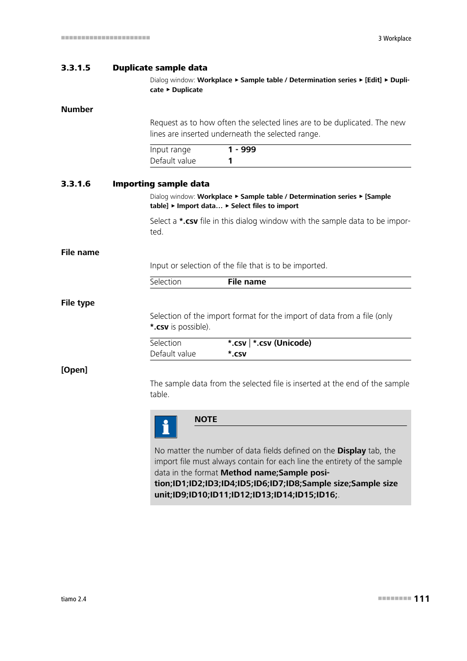 5 duplicate sample data, 6 importing sample data | Metrohm tiamo 2.4 Manual User Manual | Page 127 / 1717