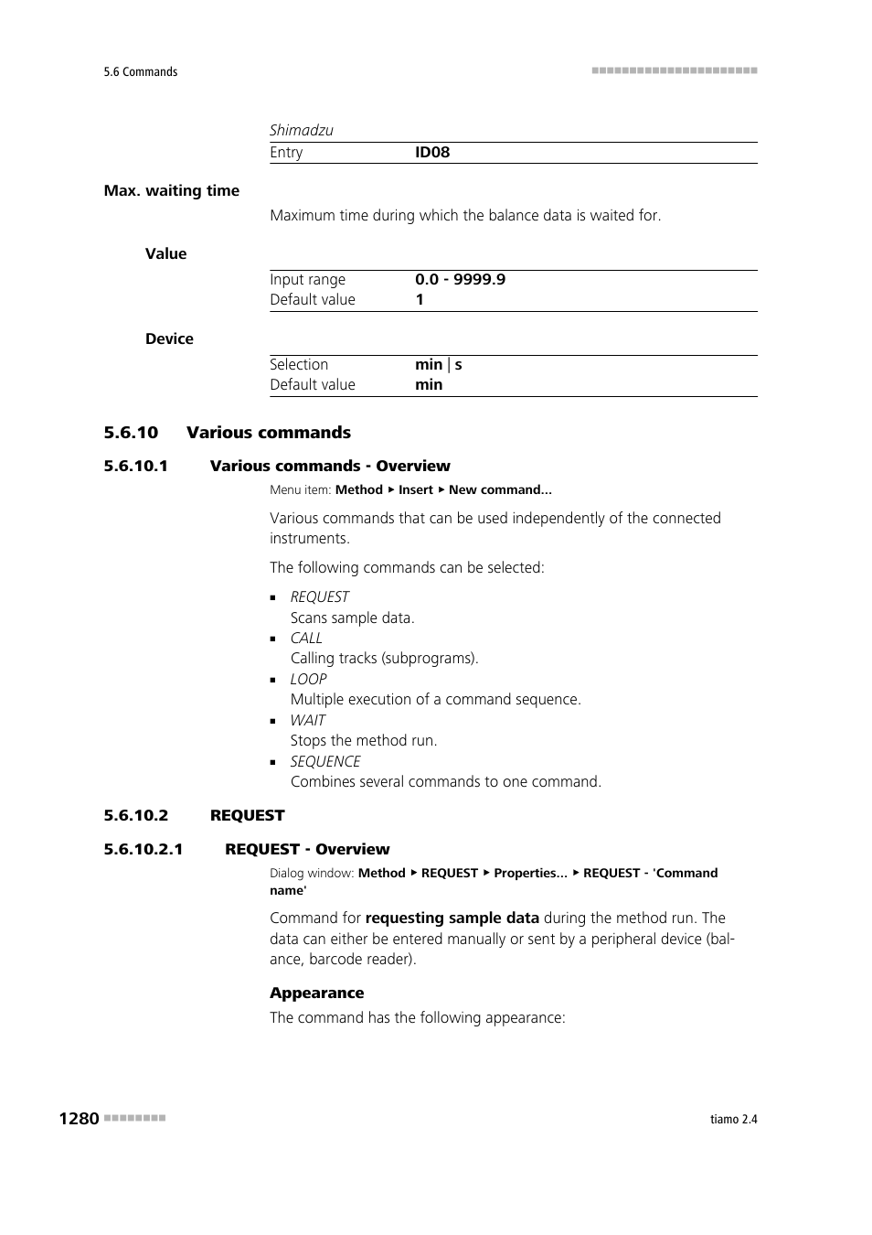 10 various commands, 1 various commands - overview, 2 request | 1 request - overview, Various commands 0, Request | Metrohm tiamo 2.4 Manual User Manual | Page 1296 / 1717