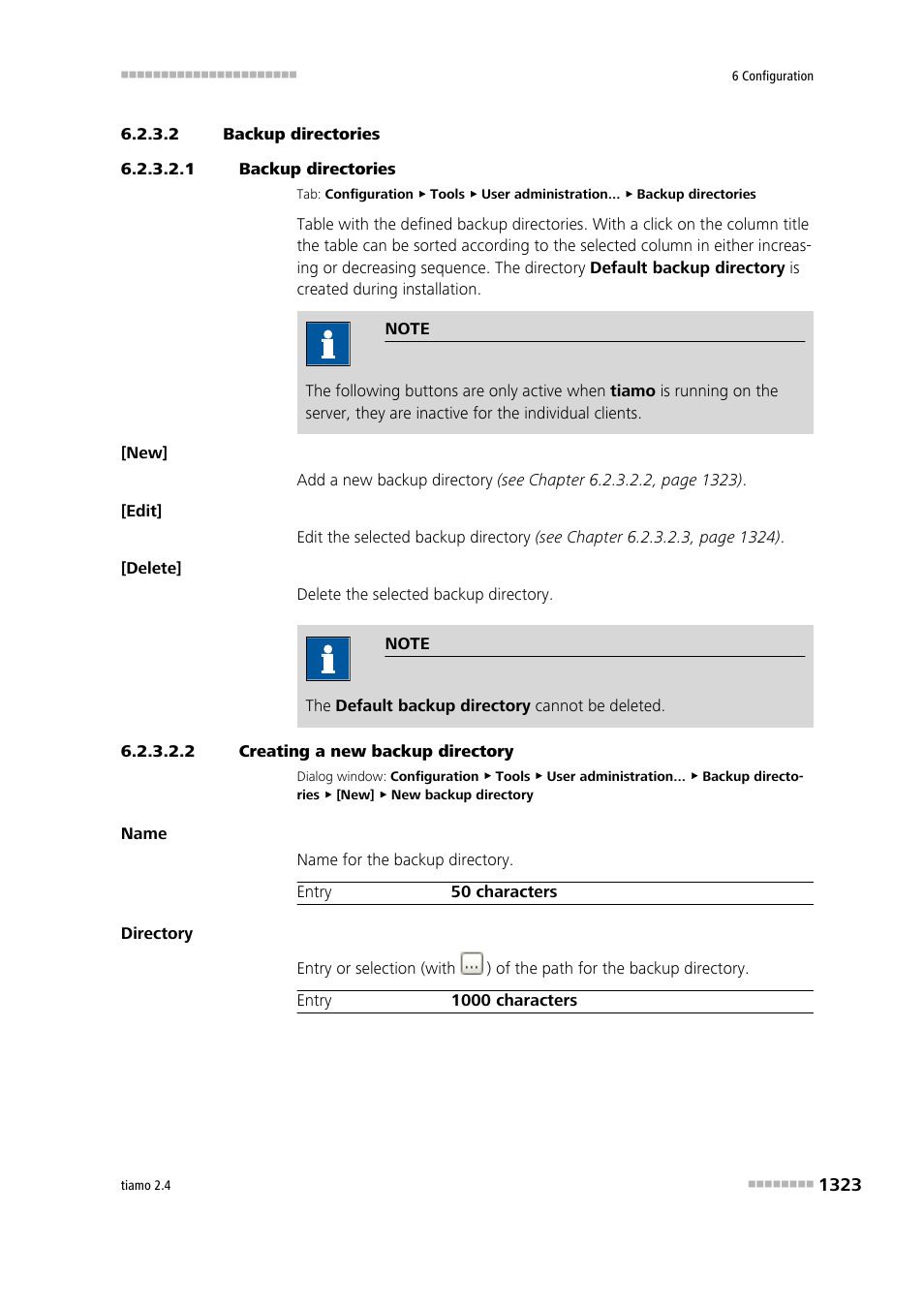 2 backup directories, 1 backup directories, 2 creating a new backup directory | Backup directories | Metrohm tiamo 2.4 Manual User Manual | Page 1339 / 1717