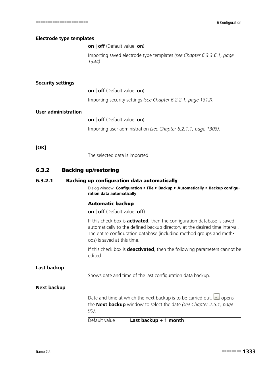 2 backing up/restoring, 1 backing up configuration data automatically, Backing up/restoring 3 | Backup configuration data automatically | Metrohm tiamo 2.4 Manual User Manual | Page 1349 / 1717