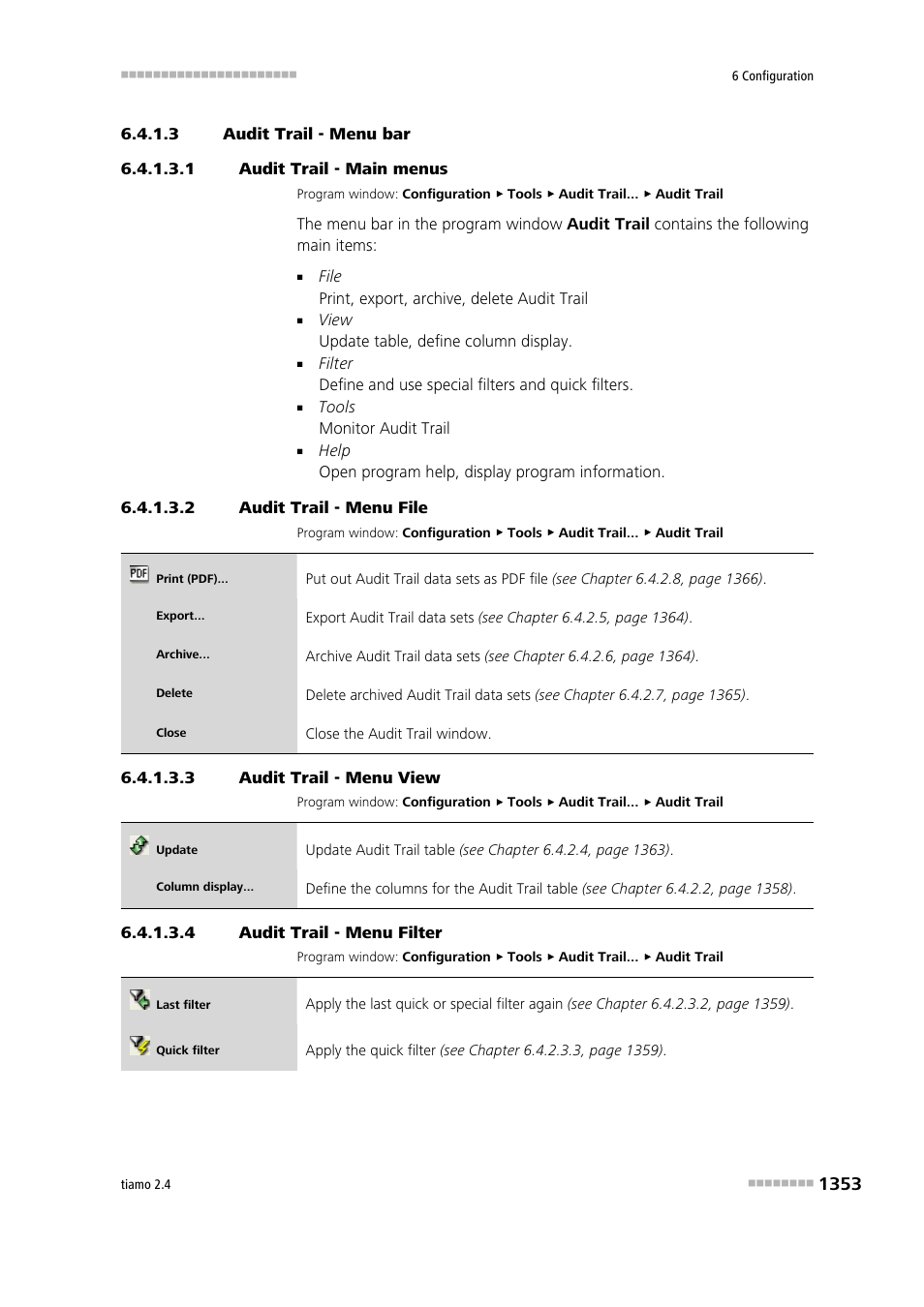 3 audit trail - menu bar, 1 audit trail - main menus, 2 audit trail - menu file | 3 audit trail - menu view, 4 audit trail - menu filter, Menu bar | Metrohm tiamo 2.4 Manual User Manual | Page 1369 / 1717