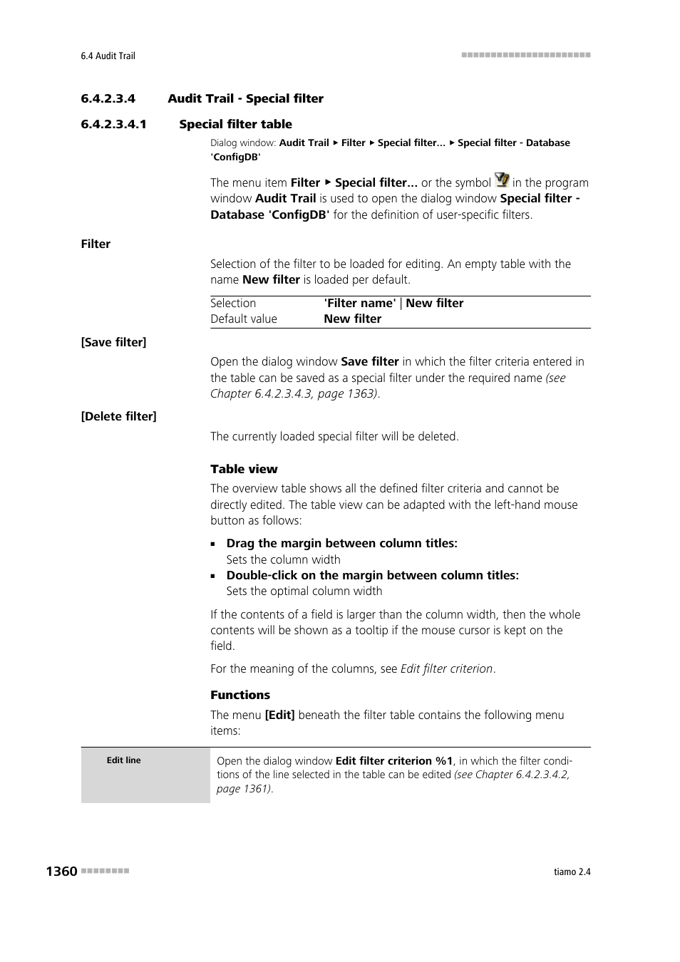 4 audit trail - special filter, 1 special filter table, Special filter | Metrohm tiamo 2.4 Manual User Manual | Page 1376 / 1717