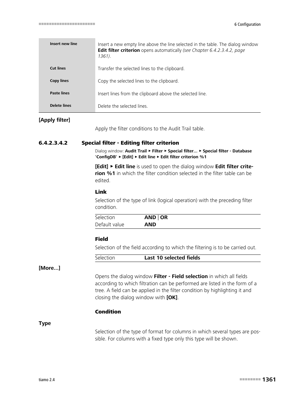 2 special filter - editing filter criterion | Metrohm tiamo 2.4 Manual User Manual | Page 1377 / 1717