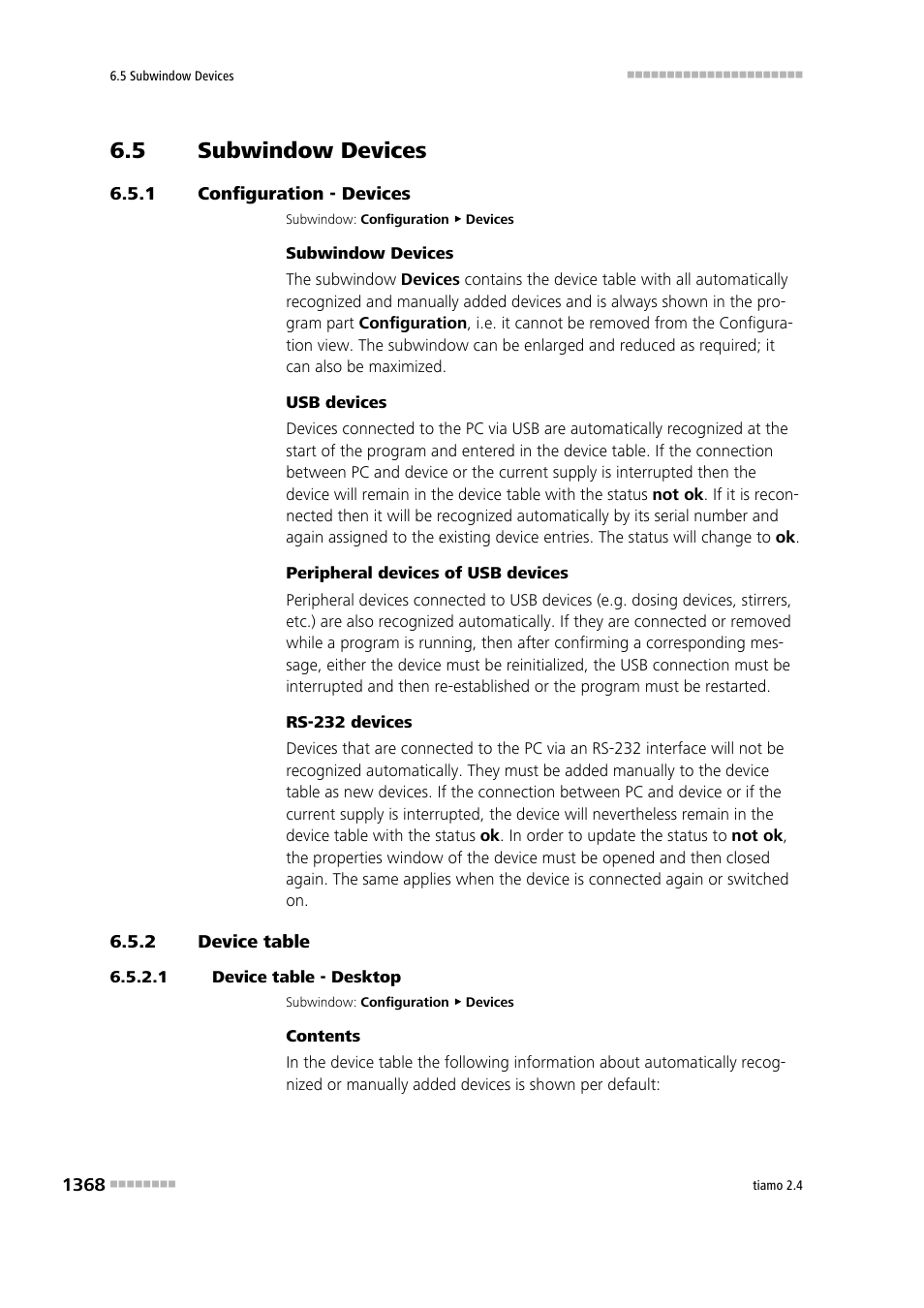 5 subwindow devices, 1 configuration - devices, 2 device table | 1 device table - desktop, Subwindow devices 8, Configuration - devices 8, Device table 8, Devices | Metrohm tiamo 2.4 Manual User Manual | Page 1384 / 1717