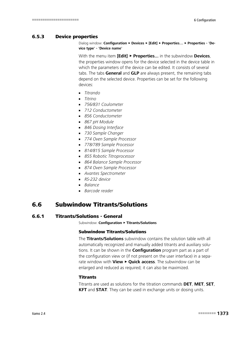 3 device properties, 6 subwindow titrants/solutions, 1 titrants/solutions - general | Device properties 3, Subwindow titrants/solutions 3, Titrants/solutions - general 3, Titrants/solutions | Metrohm tiamo 2.4 Manual User Manual | Page 1389 / 1717